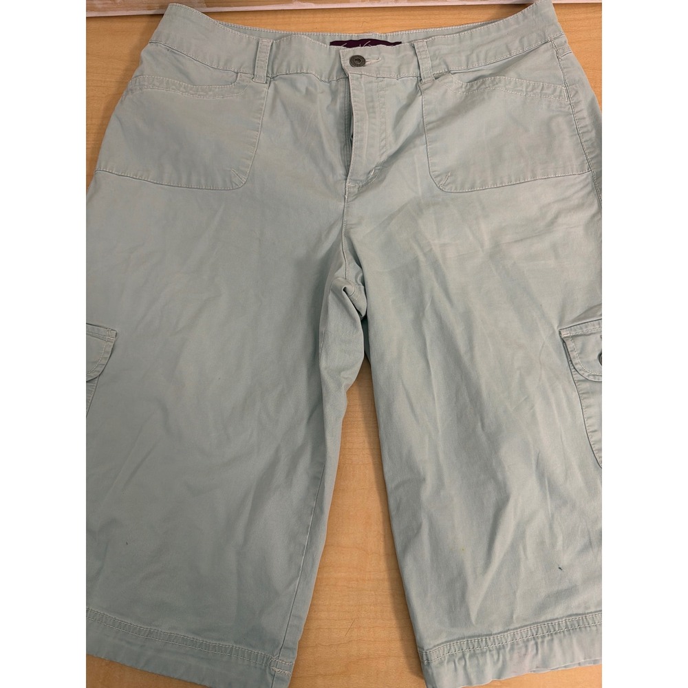 Gloria Vanderbilt Womens Cargo Shorts Light Green Size 12 Drawstring Hem Pocket